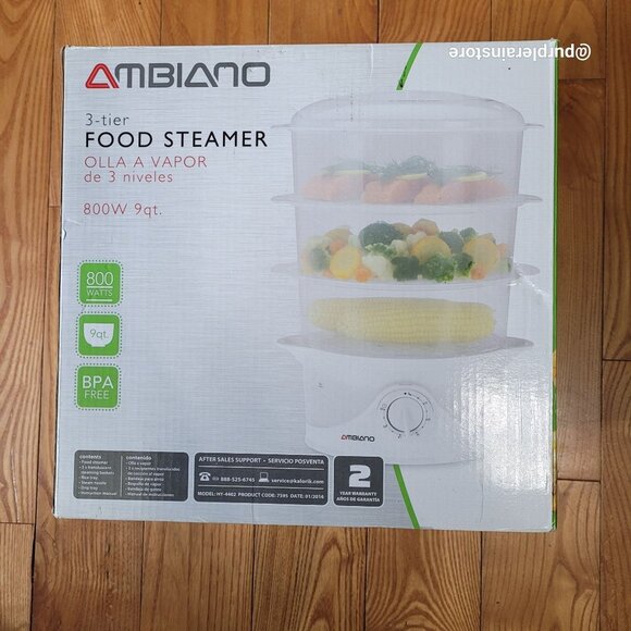 Ambiano Food Steamer 3 Tier 800 Watt 9 Qt BPA Free Healthy Eating NIB - Picture 4 of 7